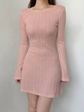 Casual Basic Backless Knitted Fare Sleeve Women Dresses Mini Solid Fashion Chic Bodycon Autumn Dress Elegant Outfits