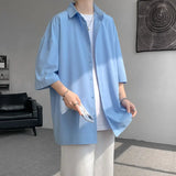 Momentlover  -  Mens Solid Short sleeved Shirt Korean Ice Silk Fashion Shirts Comfortable Blouse Men Casual Loose Classic Shirt Plus Size 4XL