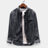 Momentlover Autumn Men Shirt Long Sleeve Regular Fit Mens Casual Shirt Thick Solid Color Men's Shirts With Pockets Male Coat MY846