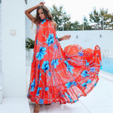 Casual Printed Loose Large Hem Dress Sexy Sleeveless Lady Beach Maxi Dress  Summer Fashion Elegant Dresses A1080