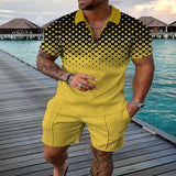 Momentlover Men's Polo Suit Fashion Men Sets Mens Solid Color Summer V-neck Zipper Short Sleeve POLO Shirt+Shorts Two Pieces Men Casual Suit