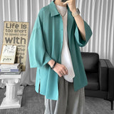 Momentlover  -  Solid Color Oversized Men's Shirts Harajuku Men Casual Half Sleeve Shirt Tops Cool Summer Streetwear Man Blouse 6 Colors