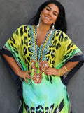 Solid Plus Size Long Kaftan Casual V-Neck Robe Summer Batwing Sleeve Woman Clothing Side Split Beachwear Maxi Dress Q1383