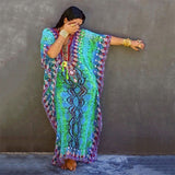 Solid Plus Size Long Kaftan Casual V-Neck Robe Summer Batwing Sleeve Woman Clothing Side Split Beachwear Maxi Dress Q1383