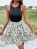 Back to School Fashion Summer  Women's Floral Print Boho Beach Dress Knitted Elastic Sleeveless Vest elegant Women Slim mini Dress