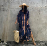 Printed V-Neck Batwing Sleeve Side Split Loose Dress For Women Clothes Plus Size Beachwear Maxi Dress Q1218
