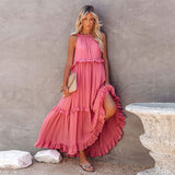 Sexy Blue Ruffled Halter Neck Sleeveless Maxi Dress Casual Women Summer Clothes Streetwear Sundress Vestido De Mujer A1228