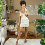 Sexy Bodycon Mini Dress Women Summer Spaghetti Strap Backless Slim Black White Dresses  Party Club Vestidos Ladies Sundress