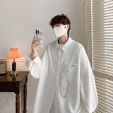 Momentlover -   Fashion Men Spring Autumn Long Sleeve Pocket Shirts Mens Streetwear Oversized Shirts Male Button Up Baggy Blouses H762