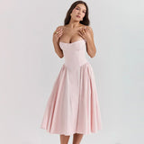 vmtvr Cottagecore Frill Hem Midi Dresses Elegant Sleeveless Birthday Pleated Fairy Slip Corset Sundress Holiday Gown