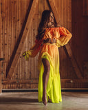 Women Mesh Sheer Bikini Cover-Ups Set See-Through Long Sleeve Crop Tops And Cover Up Skirts Two Piece Swimwear Beach Dresses