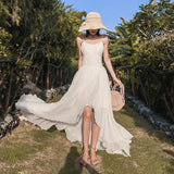 Fairycore White Dress Women Sexy Spaghetti Strap Sweet Asymmetrical Empire Fashion Lace-up Backless Wedding Dress Skirt