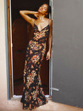 Sexy Boho Printed Slip Dress Women Summer Clothes Elegant Spaghetti Straped Side Split Open Back Maxi Dress Sundress