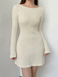 Casual Basic Backless Knitted Fare Sleeve Women Dresses Mini Solid Fashion Chic Bodycon Autumn Dress Elegant Outfits