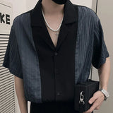 Momentlover  -  Fashion Lapel Button Spliced Loose Korean Shirts Men's Clothing Summer New Casual Tops Short Sleeve All-match Shirt