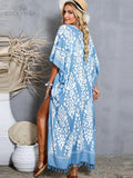 Printed Fringed Long Kimono Dress Bikini Wrap Cover-Ups Plus Size Women Summer Clothes Beach Wear Swim Suit Cover Up A1098