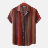 Momentlover  Men Clothing  Summer Men's Printed Short Sleeve Shirts Casual Vintage Lapel Buttons Camisas Para Hombre