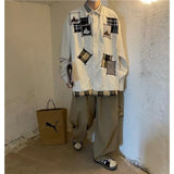 Momentlover  -  Men New Chinese Style Pure Cotton Printed Lapel Single-breasted Shirt Long-sleeved Trendy Loose and Versatile Shirt White