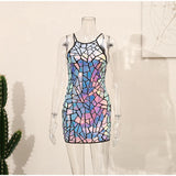 Back to School Sparkly Metallic Mini Dress Summer Women Sexy Embellished Sequins Bodycon Dresses Mirror Glitter Party Evening Halter Dress