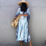 Printed V-Neck Batwing Sleeve Side Split Loose Dress For Women Clothes Plus Size Beachwear Maxi Dress Q1218