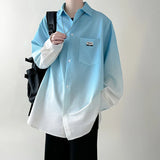 Momentlover  -   Men's shirt Gradient Plicated Long Sleeve Shirts Loose Korean Shirt Fashion Casual Oversize Shirt Coat High Quality Clothing