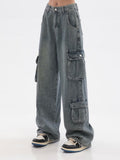 themeisles Vintage And Worn Wide Leg Jeans Women's Summer American High Street Design Straight Tube Overalls Pants Trendy Ins Women's Jeans