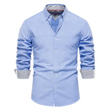 Momentlover  -  New Autumn Long Sleeve Oxford Men's Shirts 70% Cotton Solid Color Social Shirts for Men Designer Clothes Turn-down Collar Blouse