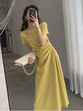 Geuxml  Summer Short Sleeve Black Vintage Casual Elegant Midi Dress Beach Pleated Out Women Party Fashion Dresses Vestidos largos