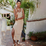 Sexy Knitted Beach Dress Crochet Tunic Pareo Beach Praia Cover Salida De Playa Beachwear Cover Up #Q1293