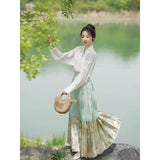 Women Hanfu Suit Embroider Flower Top&skirt New Chinese Style Dress Improved Horse-Face Skirt Summer New Qipao Vintage Vestidos