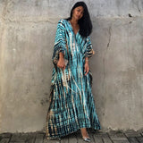 Printed V-Neck Batwing Sleeve Side Split Loose Dress For Women Clothes Plus Size Beachwear Maxi Dress Q1218