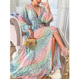 Sexy Leopard Dress Plus Size  Spring/Autumn Women Long Lantern Sleeve Club Party Evening Dress Maxi Dresses Vestidos A953