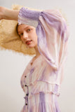 Purple Tie Dyed Spring Fall Dress Women Official Lady Maxi Dresses A-LINE Designer V-Neck Vintage Elegance Vestido De Mujer