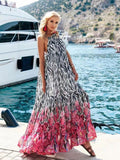 Casual Printed Loose Large Hem Dress Sexy Sleeveless Lady Beach Maxi Dress  Summer Fashion Elegant Dresses A1080