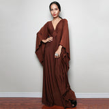 Multicolor V-Neck Batwing Sleeve Plus Size Loose Maxi Dress For Women Summer Beach Wear Kaftan Long Bathing Dresses Q1306