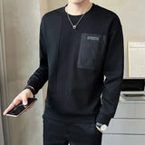 Momentlover  -  Fashion O-Neck Spliced Letter Pockets Tee Shirt Men's Clothing Autumn New Oversized Casual Pullovers Korean T-Shirt