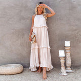 Sexy Blue Ruffled Halter Neck Sleeveless Maxi Dress Casual Women Summer Clothes Streetwear Sundress Vestido De Mujer A1228
