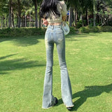 themeisles Versatile Japanese Pants, Spring And Autumn Trends, Dark Micro Flared Pants, Minimalist Literary Jeans, High Waisted Fashion