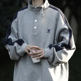 Momentlover  -  Spring Autumn Button-down Stand-up Collar Long-sleeved Sweatshirt Couple Niche Splicing Casual Loose High Street Tops Hoodies