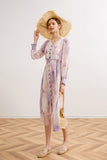 Purple Tie Dyed Spring Fall Dress Women Official Lady Maxi Dresses A-LINE Designer V-Neck Vintage Elegance Vestido De Mujer