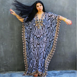 Solid Plus Size Long Kaftan Casual V-Neck Robe Summer Batwing Sleeve Woman Clothing Side Split Beachwear Maxi Dress Q1383