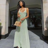 Thanksgiving Day Gift  Elegant Fashion Solid V-Neck Dress Outfits Summer Women Evening Party Prom Club Backless Sleeveless Maxi Dresses