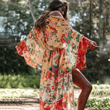 Floral Printed Front Open Summer Women Beach Wear Wrap Dress Chiffon Tunic Sexy Sarongs Robe De Plage Pareo Q751