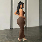 Ribbed Solid Summer Dresses For Women Backless Sleeveless Slit Mini Dress Bodycon  Outfits Elegant Party Y2K