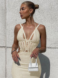 Fall outfits Knitted Cut Out Halter Sexy Backless Summer Beach Dress for Women Elegant Outfits Bandage Slit Dresses Bodycon New