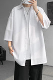 Momentlover  -  Mens Solid Short sleeved Shirt Korean Ice Silk Fashion Shirts Comfortable Blouse Men Casual Loose Classic Shirt Plus Size 4XL