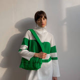 Knitted Striped Jumper Sweater Long Sleeve Tops Zip Up Turtleneck Pullover Knitwear Oversized Long Sweaters Dress For Women