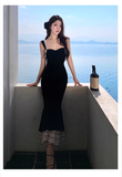 - Black suspender backless mermaid dress GEU1251