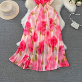 - A-line printed chiffon suspender dress seaside vacation long dress GEU944