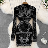 - Retro style short dress with stand collar and diamonds GEU603